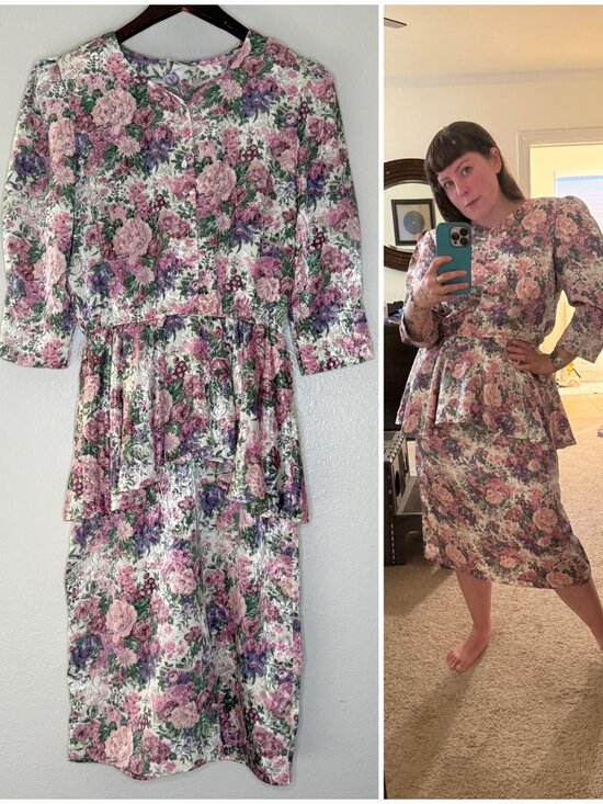 Vintage Dresses & Skirts - PRICE FIRM Vintage Floral Dress 80s Pellini Pastel Elastic Peplum Dress M/L